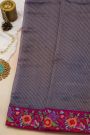 Fancy Tussar Midnight Blue Saree With Florals And Leaves In Thread Work Border