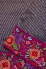 Fancy Tussar Midnight Blue Saree With Florals And Leaves In Thread Work Border