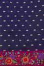 Fancy Tussar Midnight Blue Saree With Florals And Leaves In Thread Work Border