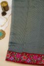 Fancy Tussar Midnight Blue Saree With Florals And Leaves In Thread Work Border