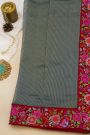 Fancy Tussar Midnight Blue Saree With Florals And Leaves In Thread Work Border