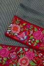 Fancy Tussar Midnight Blue Saree With Florals And Leaves In Thread Work Border