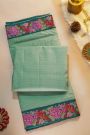 Fancy Tussar Sea Green Saree With Florals And Leaves In Thread Work Border