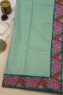 Fancy Tussar Sea Green Saree With Florals And Leaves In Thread Work Border