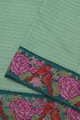 Fancy Tussar Sea Green Saree With Florals And Leaves In Thread Work Border