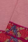 Fancy Tussar Baby Pink Saree With Florals And Leaves In Thread Work Border