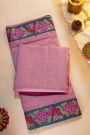 Fancy Tussar Lavender Saree With Florals And Leaves In Thread Work Border