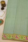 Fancy Tussar Pista Green Saree With Cross Stich Work Border