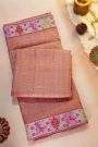 Fancy Tussar Peach Pink Saree With Cross Stich Work Border