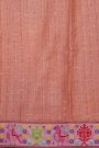 Fancy Tussar Peach Pink Saree With Cross Stich Work Border