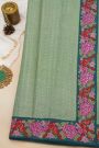 Fancy Tussar Sea Green Saree With Cross Stich Work Border