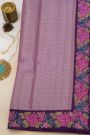 Fancy Tussar Onion Pink Saree With Florals And Birds Cross Stich Work Border