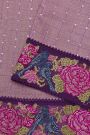 Fancy Tussar Onion Pink Saree With Florals And Birds Cross Stich Work Border