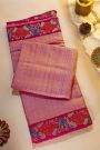 Fancy Tussar Dark Pink Saree With Cross Stich Work Border