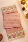 Fancy Tussar Onion Pink Saree With Cross Stich Work Border