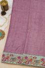 Fancy Tussar Dark Mauve Saree With Florals And Animals In Thread Work Border