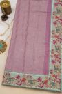 Fancy Tussar Dark Mauve Saree With Florals And Animals In Thread Work Border
