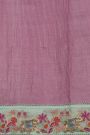 Fancy Tussar Dark Mauve Saree With Florals And Animals In Thread Work Border