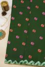 Fancy Tussar Bottle Green Saree With Bird Buttis In Thread Work Body