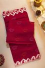 Fancy Tussar Red Saree With Elephant Buttis In Thread Work Body