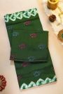 Fancy Tussar Bottle Green Saree With Elephant Buttis In Thread Work Body
