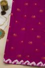 Fancy Tussar Rani Pink Saree With Elephant Buttis In Thread Work Body