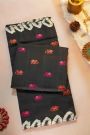 Fancy Tussar Black Saree With Elephant Buttis In Thread Work Body