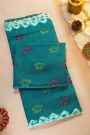 Fancy Tussar Teal Green Saree With Elephant Buttis In Thread Work Body