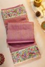 Fancy Tussar Dual Colour Saree With Florals And Birds In Thread Work Border