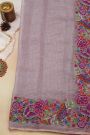 Fancy Tussar Onion Pink Saree With Florals And Butterflies In Thread Work Border