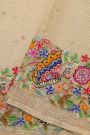 Fancy Tussar Off White Saree With Florals And Butterflies In Thread Work Border