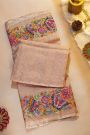 Fancy Tussar Dual Colour Saree With Floral And Butterflies In Thread Work Border
