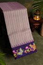Gadwal Silk Dual Colour Saree With Tanjore Hand-Painted Florals And Peacocks Border