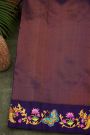 Gadwal Silk Dual Colour Saree With Tanjore Hand-Painted Florals And Peacocks Border