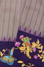 Gadwal Silk Dual Colour Saree With Tanjore Hand-Painted Florals And Peacocks Border