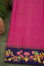 Gadwal Silk Magenta Saree With Tanjore Hand-Painted Florals And Peacocks Border