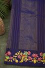 Gadwal Silk Magenta Saree With Tanjore Hand-Painted Florals And Peacocks Border