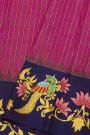 Gadwal Silk Magenta Saree With Tanjore Hand-Painted Florals And Peacocks Border