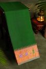 Gadwal Silk Bottle Green Saree With Tanjore Hand-Painted Florals Border