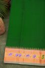 Gadwal Silk Bottle Green Saree With Tanjore Hand-Painted Florals Border