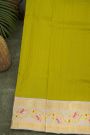 Gadwal Silk Parrot Green Saree With Tanjore Hand-Painted Florals Border