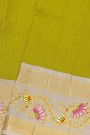 Gadwal Silk Parrot Green Saree With Tanjore Hand-Painted Florals Border