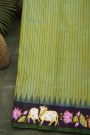 Gadwal Silk Light Green Saree With Tanjore Hand-Painted Florals And Pichwai Cows Border