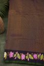 Gadwal Silk Light Green Saree With Tanjore Hand-Painted Florals And Pichwai Cows Border