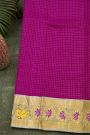 Gadwal Silk Purple Saree With Tanjore Hand-Painted Florals And Swans Border