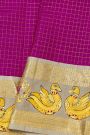 Gadwal Silk Purple Saree With Tanjore Hand-Painted Florals And Swans Border