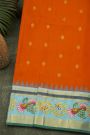 Gadwal Silk Orange Saree With Tanjore Hand-Painted Veena Peacock & Floral Zari Border