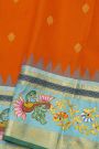 Gadwal Silk Orange Saree With Tanjore Hand-Painted Veena Peacock & Floral Zari Border