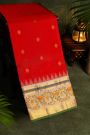 Gadwal Silk Red Saree With Tanjore Hand-Painted Florals Border