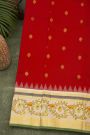 Gadwal Silk Red Saree With Tanjore Hand-Painted Florals Border